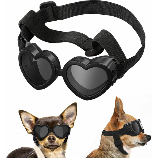 Small Dog Sunglasses uv Goggles Eye Protection with Adjustable Strap Anti-Fog Heart-Shaped Pet Dog Sunglasses Dog Goggles Windproof Goggles (Black)