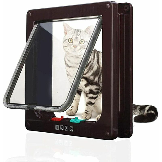 Cat Flap Cat Flap with Tunnel Cutout Cover Dog Cat Flap Cat Door with Lock Small Pet Cat Flaps Cat Mate Lockable Easy to Install (l. Brown)