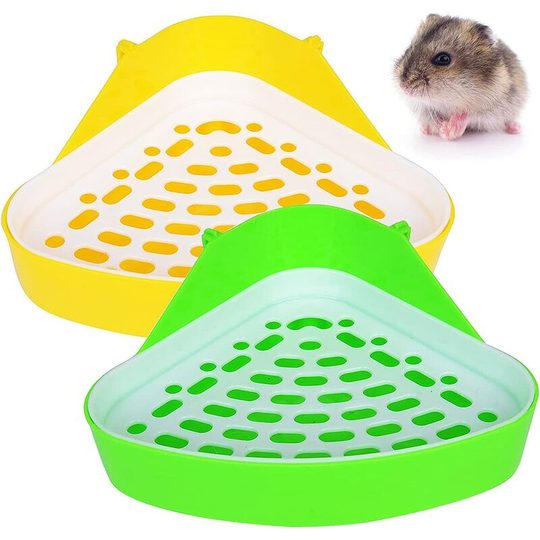 2 Pcs Small Animal Toilet Potty Trainer Pet Toilet Litter Box for Hamsters Chinchillas Guinea Pigs Rabbits Ferrets (Green and Yellow)