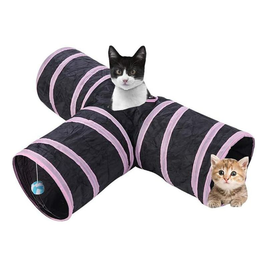 Pet Tunnel, Foldable 4 Color 3 Way Cat Tunnel Tube Toy Indoor Outdoor Interactive Pet Training Toy for Rabbits Kittens(Pink)