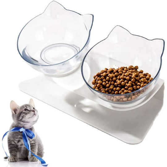 Double Pet Food Bowl with Raised Stand Food Bowl for Cats and Small Dogs (Double Bowls)