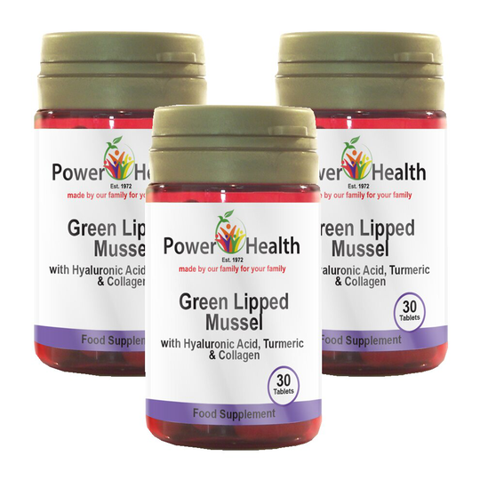 Power Health Green Lipped Mussel with Hyaluronic Acid, Turmeric & Collagen 300mg 30 capsules Triple Pack