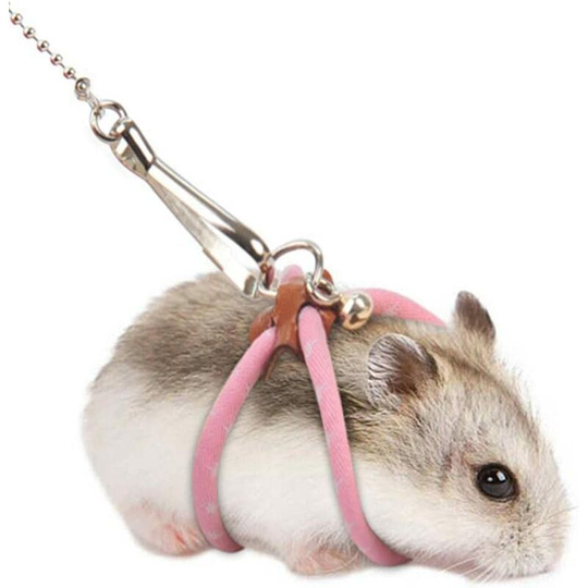 Modou - Pink Hamster Harness Rope with Adjustable Bell Mouse Small Animal Pet Hamster Harness Ferret Lead Leash