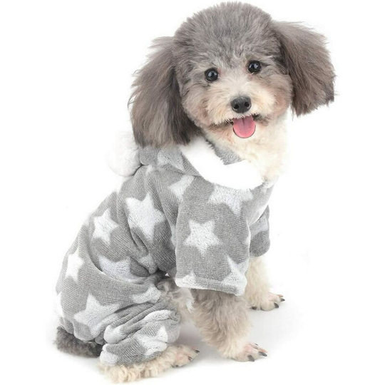 Small Dog Pajamas Winter Coat Warm Hoodies for Puppy Cat Fleece Jumpsuit Christmas Halloween Clothes for Pet Chihuahua Kitten Gray l