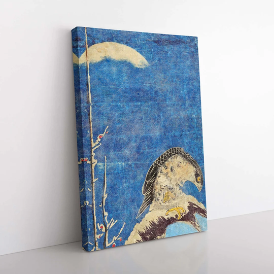 Hawk Perched on a Branch by Isoda Koryusai - Wrapped Canvas Painting