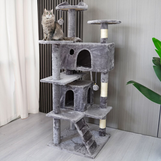 (Light grey) FoxHunter 54" Multi-Level Cat Tree Tower Scratch Post Kitten CAT001