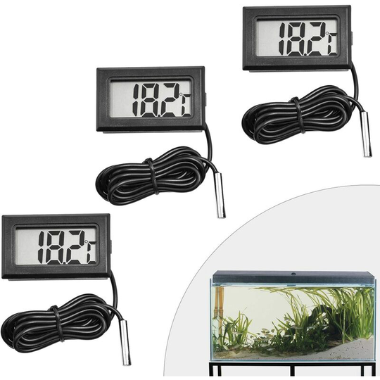 Lcd Digital Thermometer, Set of 3 Digital Aquarium Thermometers with Waterproof Probe for Aquarium, Terrarium and Vivarium