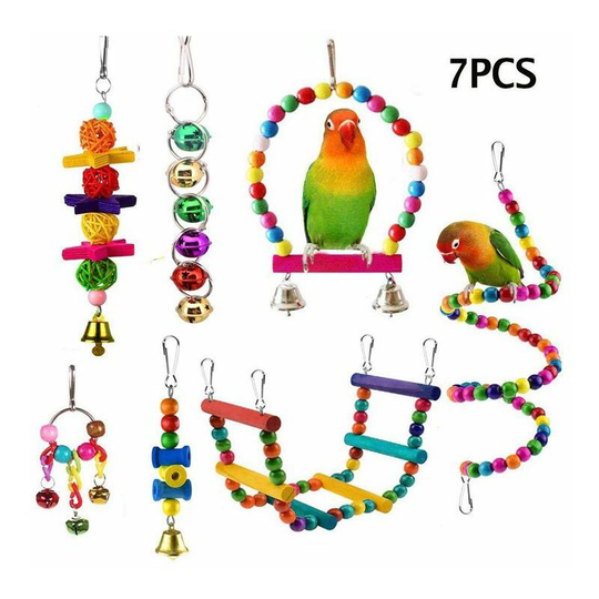Parakeet Toys and Accessories 7 Packs Chewing Swing Shredder Ladder Climbing Bird Cage Small Parakeet Toys