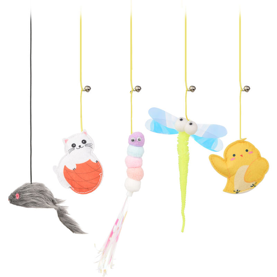 5PCS Indoor Cat Kitten Door Hanging Toys Cute Self Play Chase Kitten Teaser with Suction Cups Elastic Ropes Bells