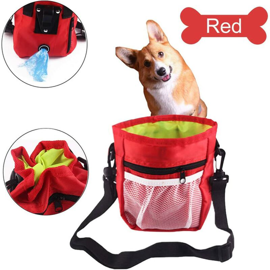 Dog Treat Bag, Dog Training Bag, Portable Adjustable Waist Bag Shoulder Strap, with Poop Bag Dispenser, for Carrying Toys and Treats (Red)