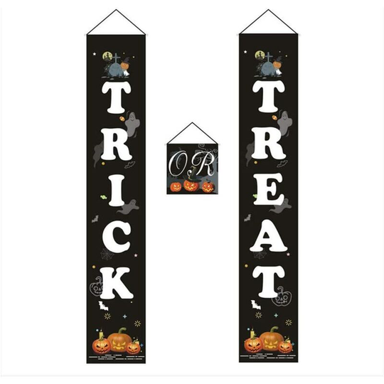 Briday - 3 Stück Türdekorationen Trick or Treat Türvorhang Banner für Halloween Party Halloween Haustür-Weiß 3 Pieces Door Decorations Door Curtain