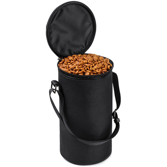 Pet dog and cat food bag with top cover, Teddy dog ??food snack bowl can be stored and portable, black - black