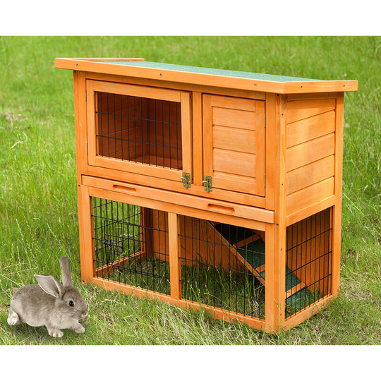 Chicken coop Outdoor hutch Small animal enclosure 3 door Wood Rabbit hutch Double tier rabbit cage Sliding trays 3 lockable doors Sunroof(82 L x 38 B