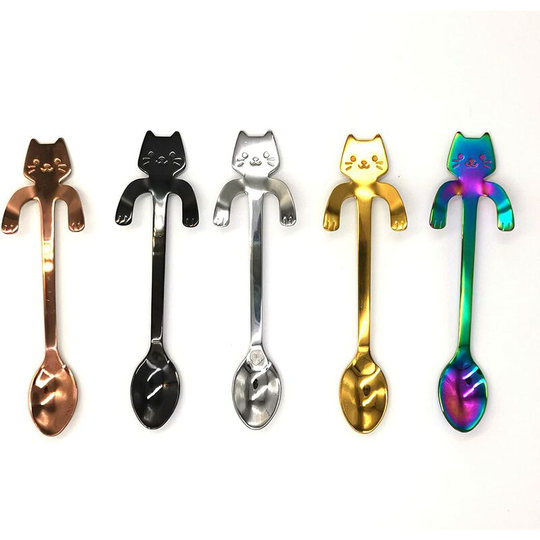 Heguyey - Cat Coffee Spoon, Cat Coffee Spoon, Cat Teaspoon Dessert Spoon, Afternoon Teaspoon, Stainless Steel Kitten Hanging Design for Tea, Milk,