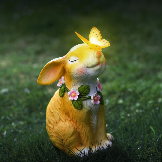 Perle Rare - Outdoor Rabbit Garden Statues and Figurines - Rabbit Holding Butterfly Solar Light for Outdoor Garden Decor, Outdoor Garden Statues and