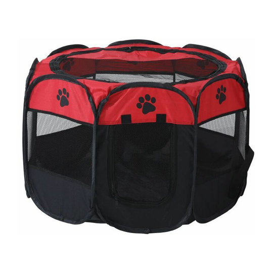 Portable foldable puppy dog pet cat rabbit guinea pig fabric play fence kennel tent (91*91*58cm Red) - Muff