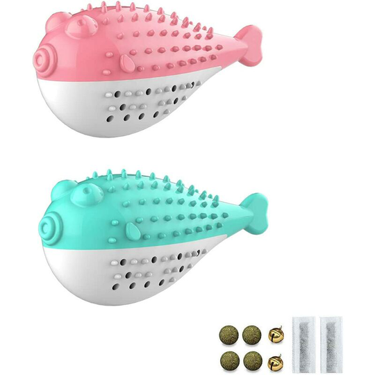 Devenirriche - 2Pcs Cat Dental Toy, Catnip Toys, Cat Toy Silicone Molar Chew Toy Kitten Catnip Toothbrush Fish Shape Interactive Toy Cat Dental