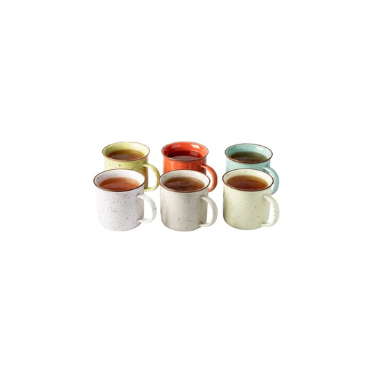 Ceramic Speckled Campfire Mug - Set of 6 Multicolored Coffee Cups - Camping Style Enamel Mug - Decorative Cups - Ideal Camping Mugs - G
