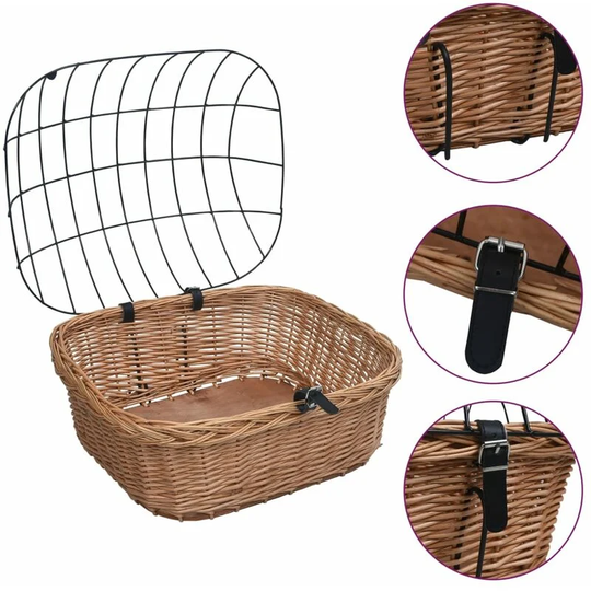 Bike Front Basket with Cover 50x45x35 cm Natural Willow Vidaxl Brown