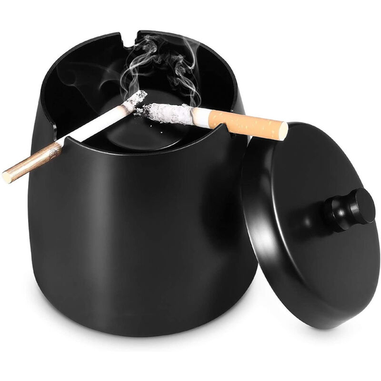 Perle Raregb - Rare pearl ashtray for outdoors with cover large stainless steel wind design ashtray for outdoor and indoor table ashtray with black