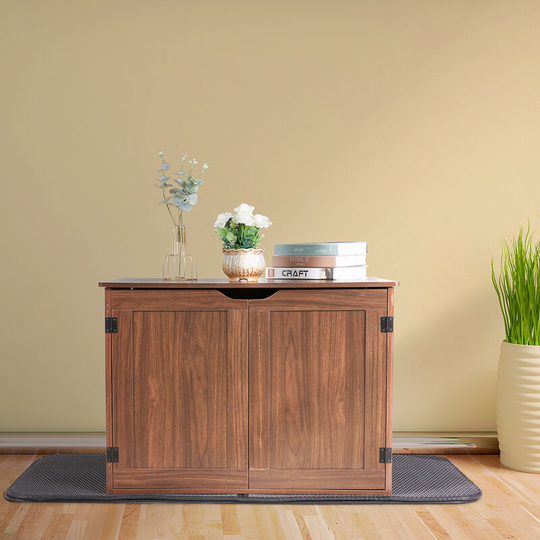 Wooden Enclosure Cat Litter Box with Door Pet Hidden Toilet Home Furniture, 75x53x53cm