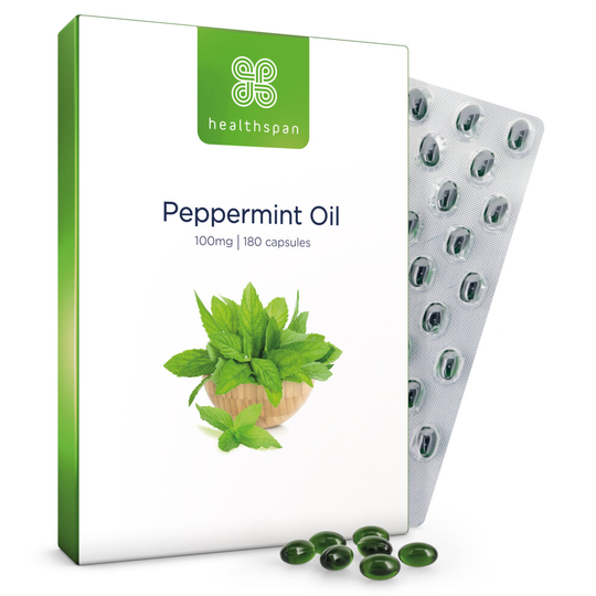 Healthspan Peppermint Oil, 180 Capsules, Digestive Health, Vegan