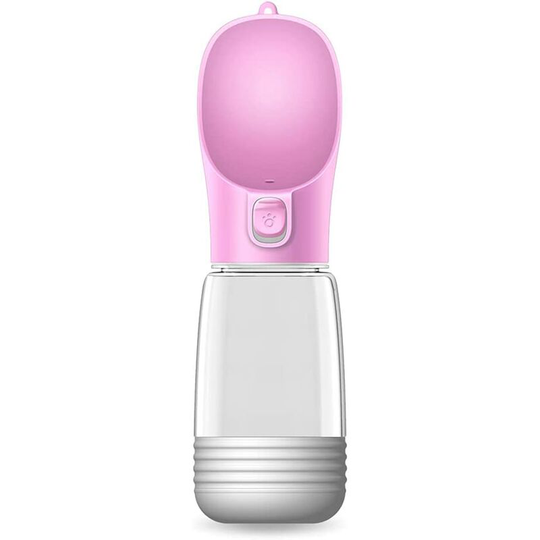 Portable Dog Water Bottle, 2 in 1 Removable Dog Bowl Feeder and Drinker Water Bottle with Lock Button for Dogs Cats Pets (Pink, 180g+380ml)