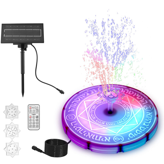 Lifcausal - Solar Fountain Pump with rgb Light 6W Solar Water Fountain Built-in 3600mAh Battery Folating Water Fountain Adjustable Spray Volume 6