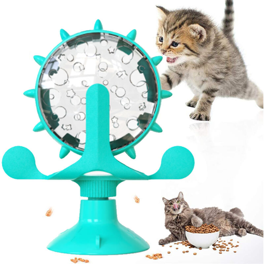 Cat Toys, Windmill Leaking Food Toy Interactive Cat Toys for Indoor Cats with Suction Cup,Cat Spring Cat Bell Ball, blue