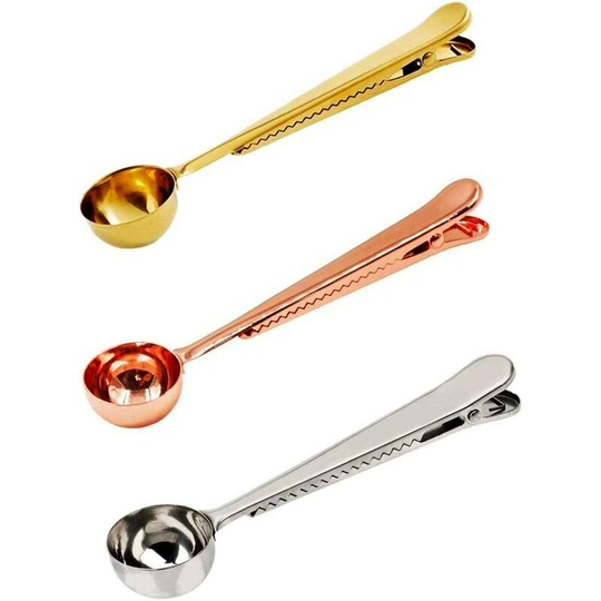 3pcs Stainless Steel Coffee Spoons with Bag Lock Clip Coffee Measuring Spoons for Coffee Milk Powder Sugar Tea Spices