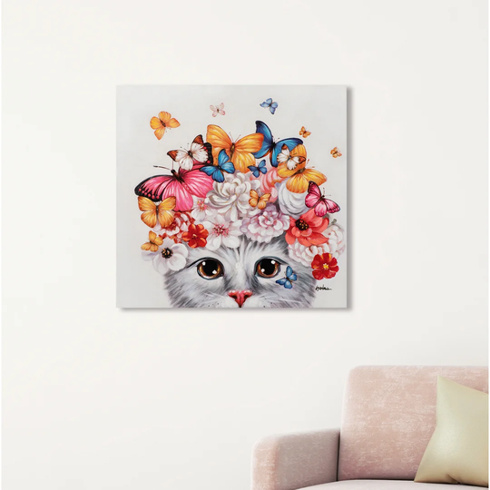 Kitten with Flower Wig - Wrapped Canvas Painting
