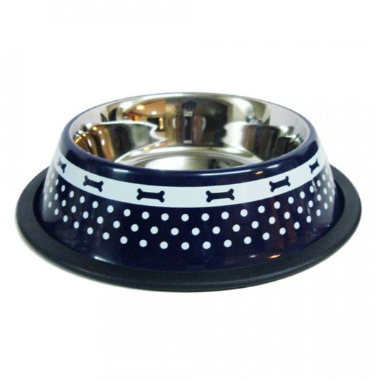 Polka Dot Dog Bowl (681ml) (Blue/White) - Blue/White - Ankur