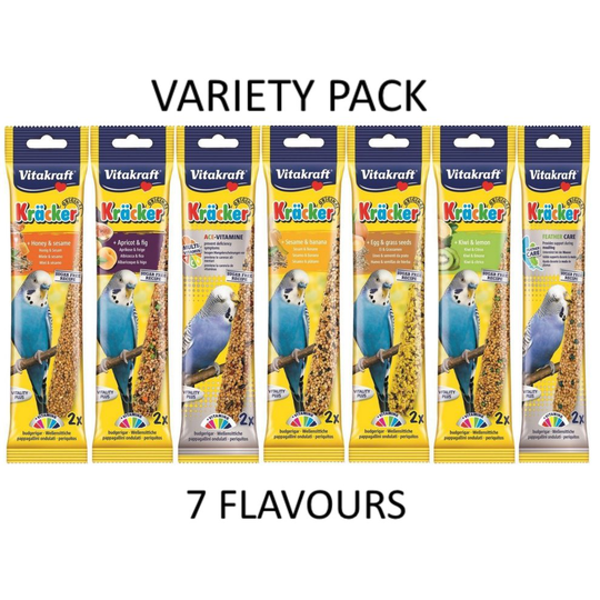 VITAKRAFT KRACKER 7 FLAVOURS MIXED CASE TWIN PACK 7 X 65G BUDGIE SEED TREAT STICKS = 14 STICKS