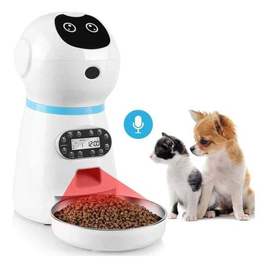 Deckon - Automatic Cat Food Dispenser, 3.5 l Food Dispenser with Voice Recording, lcd Display, 4 Meals for Cats and Dogs, Battery or Mains Power