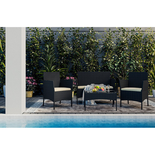 (Black) Rattrix Outdoor Garden 4 Piece PE Rattan furniture Set with Coffee Table