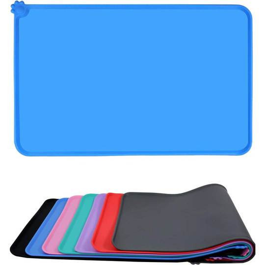 Dog and Cat Food Mat, Waterproof & Non Slip Silicone Pet Feeding Mat for Food and Water Bowls, 47x30cm Blue