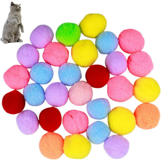 30PCS Cat Colorful Balls 3CM, Elastic Ball, Cat Toy, Interactive Cat Toy, Colorful Cat Plush Ball Toy Soft Kitten Pompoms, Plush Ball for Cat Kitten
