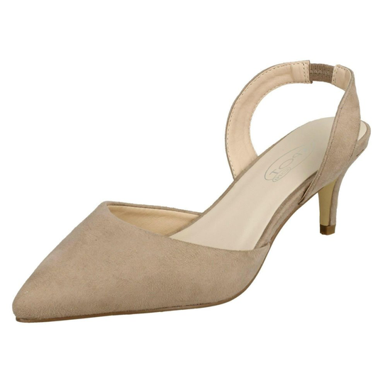 (UK 7, Taupe (Beige)) Ladies Spot On Pointed Kitten Heel