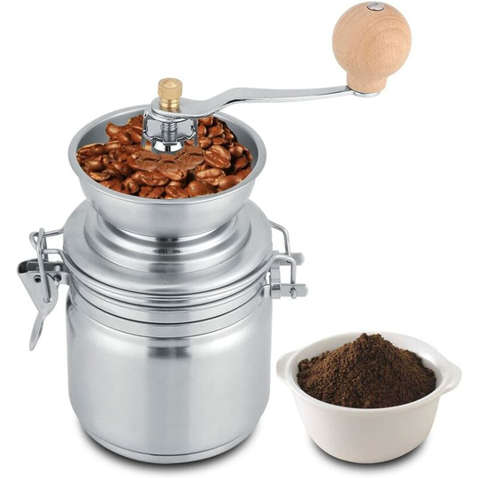Stainless Steel Manual Coffee Grinder, Hand Tool for Grinders, for Coffee Beans, Spices, Nuts, Seeds, Herbs, Pumpkin Seeds, etc. (silver)