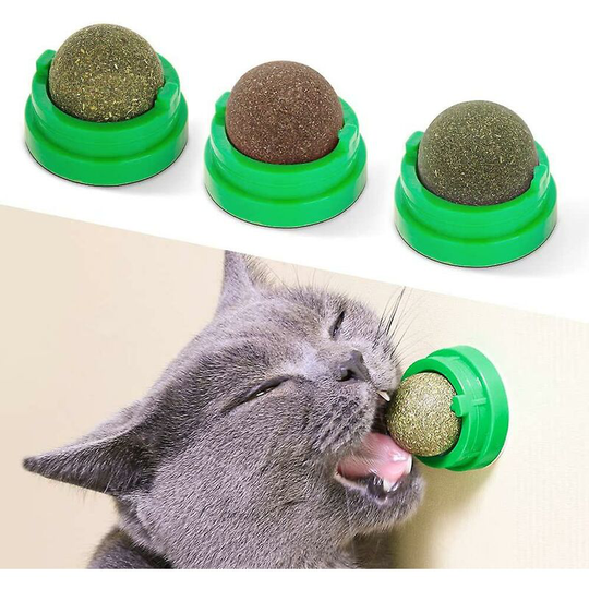 3 catnip balls, edible cat toy for cat licking