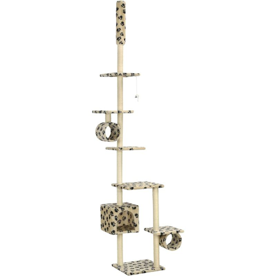 Cat Tree with Sisal Scratching Posts 260 cm Beige Paw Prints vidaXL - Beige