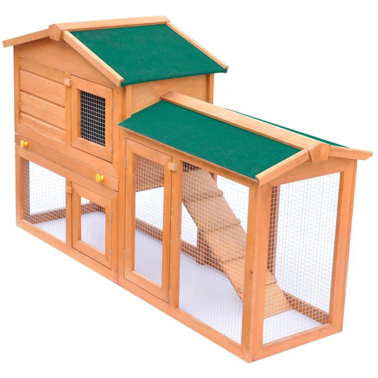 Devenirriche - Outdoor Large Rabbit Hutch Small Animal House Pet Cage Wood - Brown