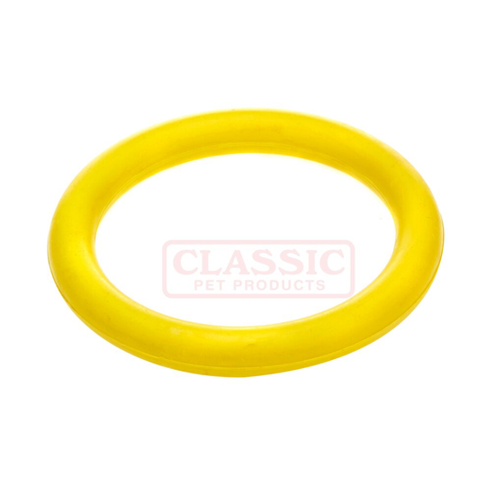 Yellow Large Solid Strong Tough Hard Rubber Dog Treat Ring Fetch Toys