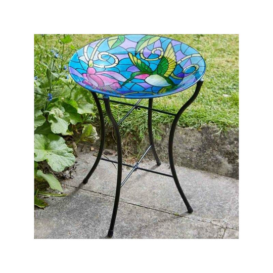 Smart Garden - Hummingbird Stained Glass Wild Bird Bath Garden Decor