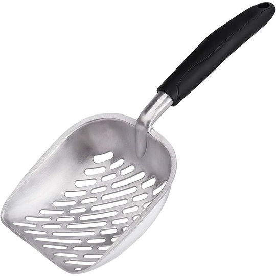 Litzee - Metal Litter Scooper Aluminium Alloy Cat Litter Scooper with Long Easy to Clean Handle for Pets, Twill Stripes