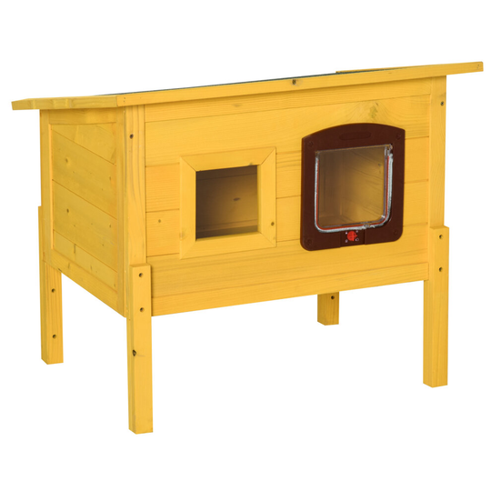 PawHut Wooden Cat House Pet Home Outdoor Waterproof Door Roof Shelter