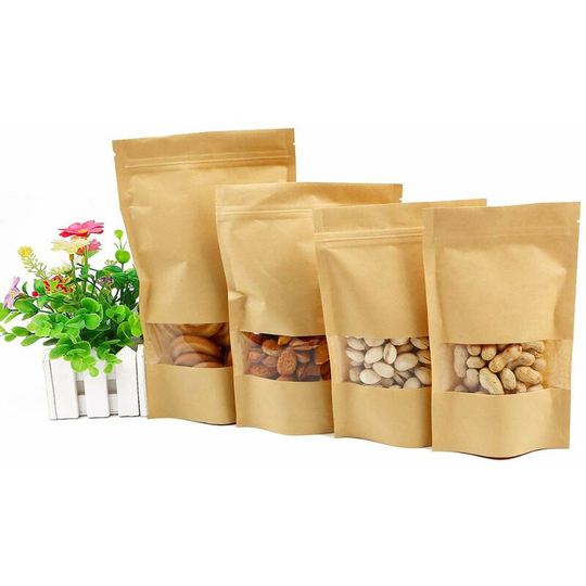 50pcs kraft paper bag closure and transparent window, kraft paper bags