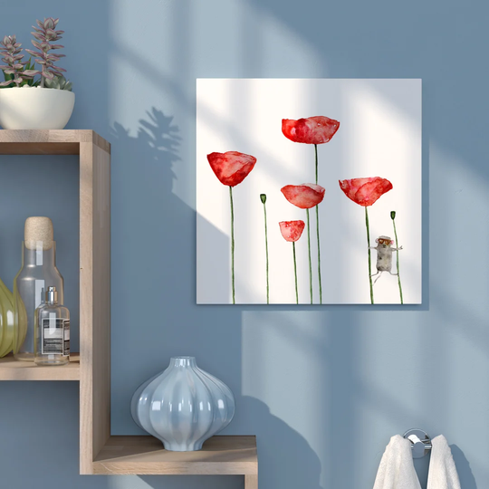 Poppies Flowers Mouse - Wrapped Canvas Graphic Art Print