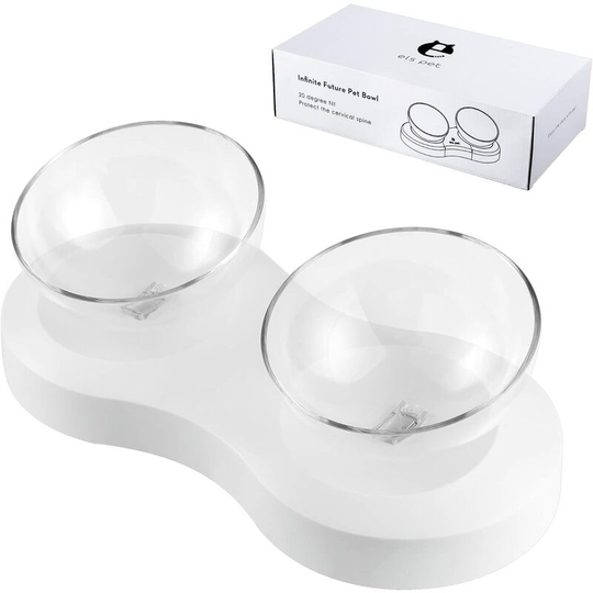 Modou - Double Cat Bowls, 20° Inclined Cat Bowl, Non-slip Pet Bowl, Adjustable Neck Protection, Cat Food Water Bowl