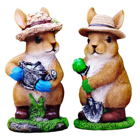 Hiasdfls - 1 Pair of Adorable Garden GChristmase Statues, Pygmy Rabbit Statue with Kettle and Shovel, Realistic Waterproof Resin Ornament for Garden